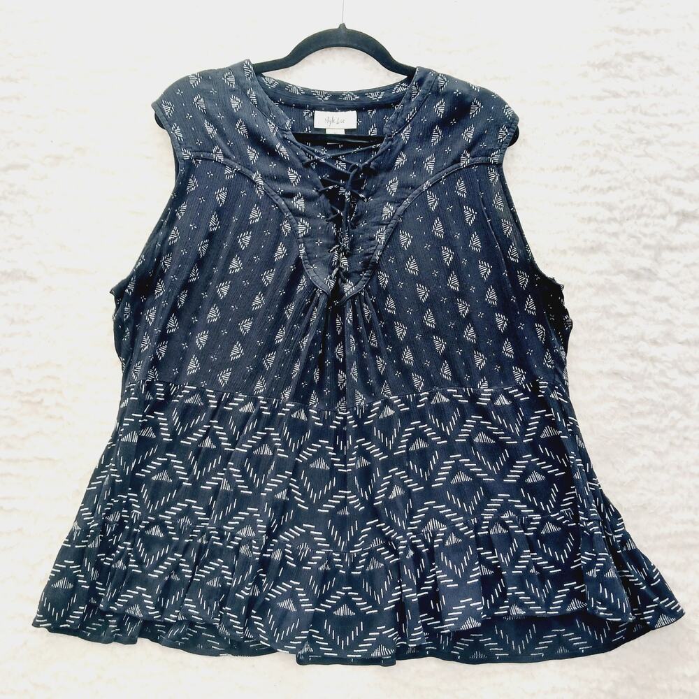 Blouse Peplum Black White Crinkle Boho Dark Steampunk Fairy Goth Lace-Up Size XL